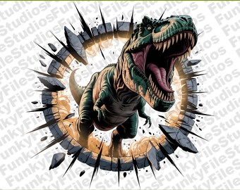 T-Rex Dinosaur 3D Wall Break PNG | Digital Download | Dinosaur Clipart | Boys Room Decor | Printable Dino Wall Art