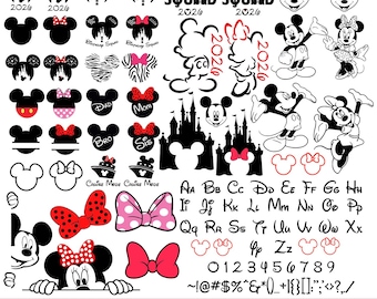 Paquete SVG de Mickey Mouse, SVG de cabeza en capas, vector SVG con nombre personalizado de Mickey y Minnie, SVG de camiseta de cumpleaños, archivos SVG para Cricut y Silhouette