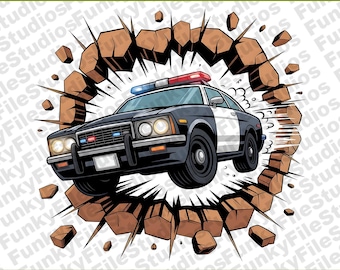Police Car PNG Clipart | Digital Download | Wall Break 3D Art | Kids Room Decor | High-Quality Police Vehicle Printable