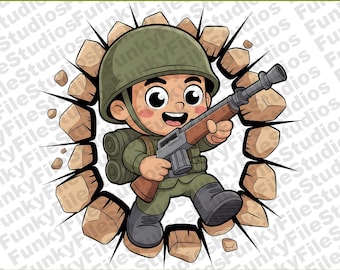 Soldier Clipart PNG | Military Boy 3D Wall Break PNG | Kids Room Decor | Instant Digital Download | Cute Army Art