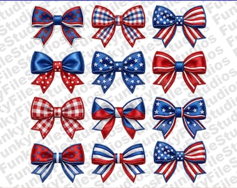 4th Of July Bow PNG, Patriotic Bow Png, Coquette Bow Png, Retro Patriotic Bow Png, American Bows Png Bundle, Fourth Of July Bows PNG