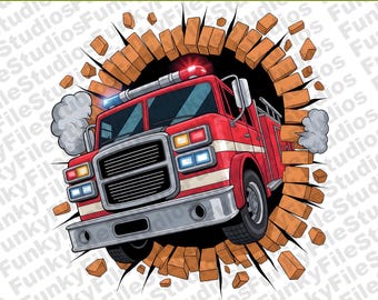 Fire Truck Clipart PNG | 3D Wall Break PNG | Digital Download | Fire Engine Printable | Kids Room Decor | Wall Art
