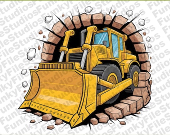 Bulldozer Clipart | Construction Vehicle PNG | Wall Break 3D Digital Download | Boys Room Decor | Printable Art