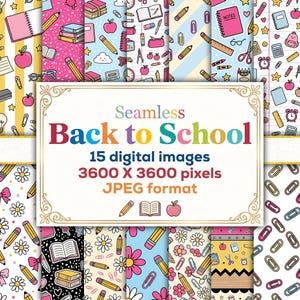 Back to School Digital Paper Pack, Pink Seamless Notebook Pattern, Teacher Classroom Decor, Daisy Flower Scrapbook Junk Journal Paper