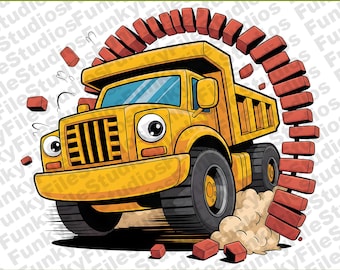 Yellow Dump Truck 3D Wall Break PNG | Construction Clipart | Boys Room Decor | Instant Download | Fun Digital Art File