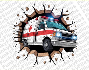 Ambulance Clipart | Emergency Vehicle PNG | Digital Download | Break 3D Wall Art | Kids Room Decor | Printable File