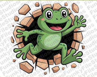 Frog Clipart PNG | Cute Animal 3D Wall Break PNG | Kids Room Decor | Instant Download | Fun Digital Art File