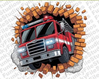 Fire Truck PNG Digital Download | Wall Break 3D Clipart | Kids Room Decor | Instant Download | High-Quality Fire Engine Art