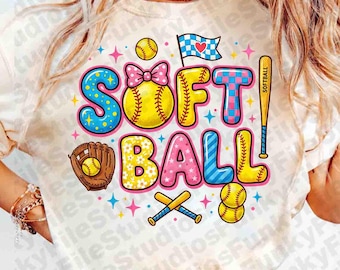Softball PNG, Colorful Doodle Softball Sublimation, Sports Mom Shirt Design, Softball Player Gift, Bright Patterned Sports Digital File