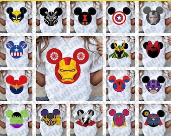 Superhero Mouse Ears PNG Bundle, Comic Hero Family Trip Shirts, Theme Park Matching Vacation Clipart, 17 Hero PNGs