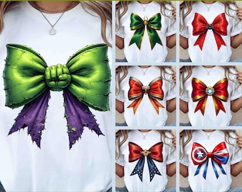 Superhero Bow PNG SVG Bundle, Coquette Comic Hero Bows Clipart, Cute Hero Hair Bow Sublimation Design, Cricut Silhouette Digital Files