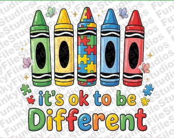 It's Ok To Be Different PNG Digital Download, Autism Awareness Crayon Sublimation Design, Sped Teacher Clipart, Special Education Printable