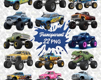 Monster Truck Clipart Bundle Png, Extreme Offroad Vehicle Clipart, Monster Truck Clipart, Truck Clipart, Offroad Truck, Digital Download