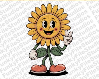 Cute Sunflower Cartoon PNG, Smiling Flower Clipart, 300 DPI Digital Download, Sublimation Design, Kids Sticker, DIY Craft Printable