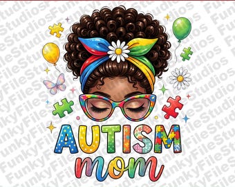 Autism Mom PNG, Black Mom Autism Awareness Sublimation Design, Afro Woman Puzzle Piece Clipart, Melanin Mother Digital Download