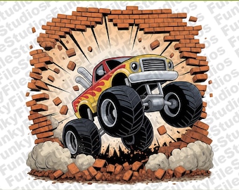 Monster Truck 3D Wall Break PNG | Digital Download | Boys Room Decor | Cool Monster Truck Clipart | Printable Wall Art