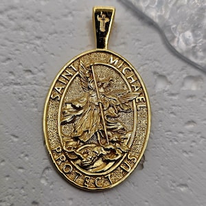 Saint Michael Protection Pendant 18K Gold Plated 925 Sterling Silver Archangel Medal