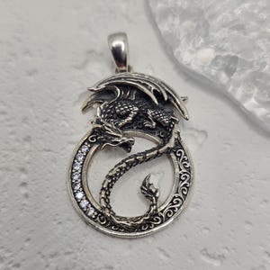 Yin Yang Dragon Pendant with Crystal Details 925 Sterling Silver Symbol of Balance Power and Duality Unique Gift for Fantasy Energy Lovers