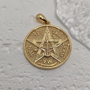 Tetragrammaton Pentagram Pendant 925 Sterling Silver 18K Gold Plated Medal Esoteric Protection Balance Spiritual Jewelry Gift