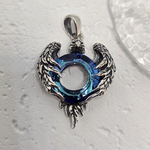 Eagle Wings Amulet 925 Sterling Silver Blue Crystal Pendant Talisman of Freedom Strength Vision Power Courage Gift for Him Her