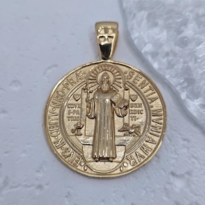Saint Benedict Cross Pendant 18K Gold Plated 925 Sterling Silver Religious Amulet for Protection and Christian Faith