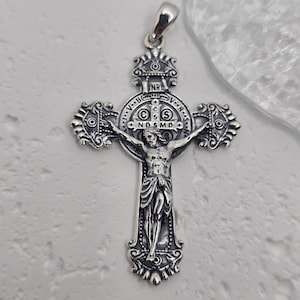 Saint Benedict Cross 925 Sterling Silver Catholic Medal Christian Amulet of Protection Blessing Gift for Him Her Spiritual Devotional Symbol