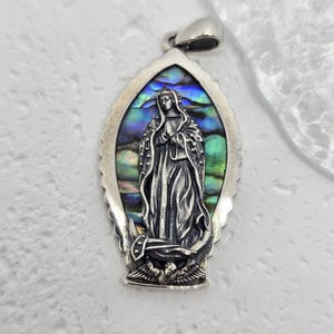 Virgin Mary Pendant Abalone Shell Religious Gift 925 Sterling Silver Patron Saint Catholic Pendant Spiritual Jewelry