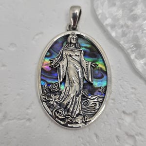 Sea Goddess Pendant 925 Sterling Silver with Natural Abalone Shell Ocean Spirit Protection Nautical Spiritual Jewelry Gift for Women