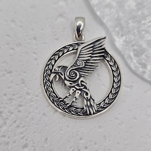 Viking Raven Pendant 925 Sterling Silver Celtic Knot Norse Symbol Wisdom Amulet Nordic Gift for Men or Women