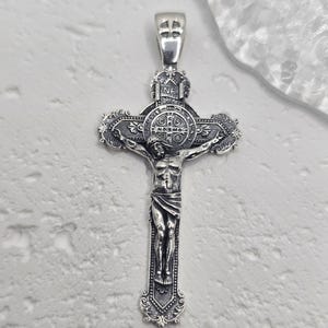 Saint Benedict Crucifix Cross 925 Sterling Silver Pendant Catholic Faith Religious Protection Spiritual Amulet Christian Gift Jewelry