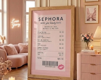 Sephora Receipt Wall Art | Pink Aesthetic Decor | Coquette Wall Decor | Girly Bedroom Decor| Beauty Room Wall Art | Fashion Poster | Wallart