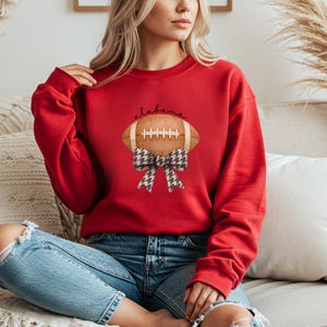 Game Day Football Sweatshirt Cozy Gildan | Red Crewneck with Houndstooth Bow | Tailgate Pullover | Fall Fan Outfit | Alabama