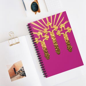 Gold Cross Spiral Notebook (Pink) Journal for Women, Prayer Journal, Bible Study Notes, Inspirational Faith Gift, Religious School Supplies