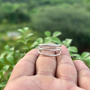 Triple Band Sterling Silver Ring | Handmade Adjustable Minimalist Ring | Dainty Stacking Ring | Modern Boho Jewelry for Women, Gift for Her