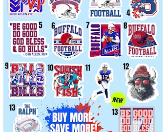 Buffalo Football Vinyl Stickers | Waterproof Indoor Outdoor Decal | Football Fan Car, Laptop, Water Bottle Accessory | NFL Game Day Gift
