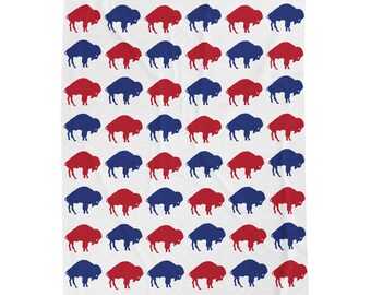 Buffalo Football Pattern Velveteen Plush Blanket | Red Blue Team Print
