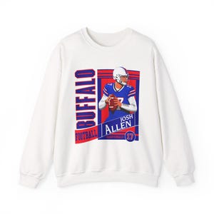 Josh Allen Sweatshirt - Buffalo Football Crewneck - Red & Blue Graphic Pullover - Buffalo Game Day Shirt - QB1 Josh Allen Crewneck