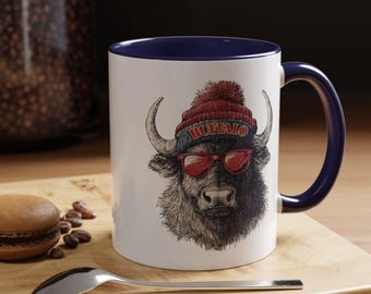 Rustic Buffalo with Winter Hat Accent Coffee Mug | Buffalo Football