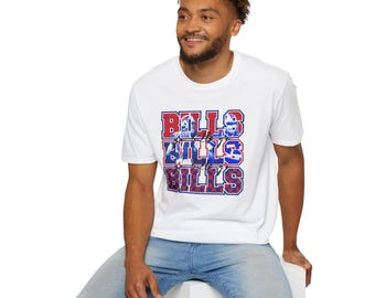 Buffalo Football T-Shirt | BILLS BILLS BILLS Josh Allen Graphic Tee | Go Bills Go | Buffalo Unisex Gildan Softstyle Shirt