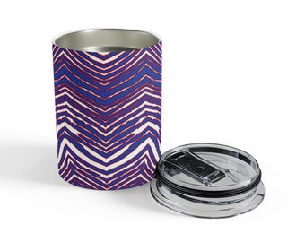Buffalo Football Zebra Print Tumbler | 10oz Travel Mug for Coffee or Wine | Insulated Stainless Steel Cup | Game Day Gift for Bills Fans