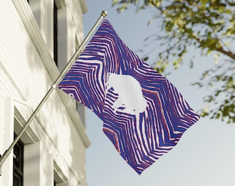 Double-Sided Buffalo Flag | Red & Blue Zebra Print Buffalo Inspired Flag