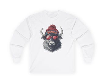 Cool Bull Graphic Long Sleeve Tee, Unisex Cotton Shirt, Casual Wear, Gift for Him/Her, Vintage Style Apparel