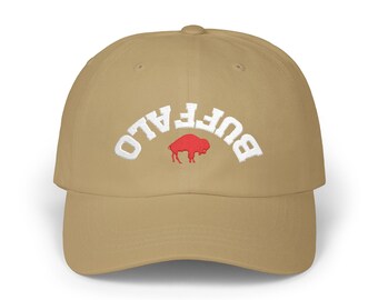 Buffalo Arch Logo Dad Cap - Distressed Embroidered Hat | Vintage Buffalo Style | Adjustable Low Profile Cap