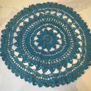 Large Crochet Doily: 22&quot; Teal Cotton Table Centerpiece