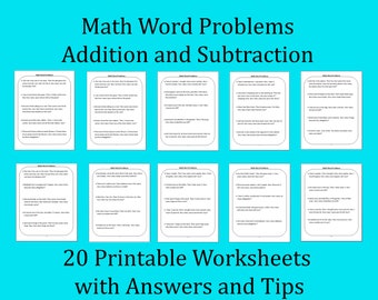 Word Problem Math Addition and Subtraction for Grade 1 and 2. Addition and Subtraction Worksheet. Math Worksheet Printable. Instant Download