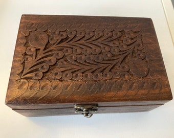 Antique Wooden Carved Box Rectangular Ornate Wooden jewelry Box, Stash box, jasmine box, Elegant Wooden Jewellery Box