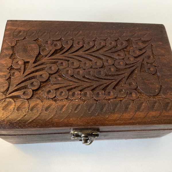 Antique Wooden Carved Box Rectangular Ornate Wooden jewelry Box, Stash box, jasmine box, Elegant Wooden Jewellery Box