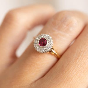 Antique Edwardian Ruby & Old Cut Diamond Cluster Ring, 18ct Gold, c.1910