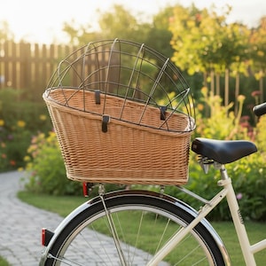 Cesta de mimbre para bicicleta, Cesta de mimbre para bicicleta, Cesta de mimbre para mascotas en bicicleta, Cesta de mimbre para perros en bicicleta, Cesta de mimbre para bicicleta con jaula, Transportín para mascotas en bicicleta