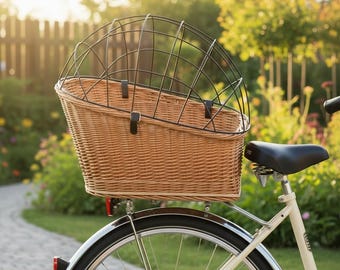Cesta de mimbre para bicicleta, Cesta de mimbre para bicicleta, Cesta de mimbre para mascotas en bicicleta, Cesta de mimbre para perros en bicicleta, Cesta de mimbre para bicicleta con jaula, Transportín para mascotas en bicicleta